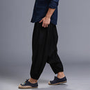 Men Yoga Loose Drop Crotch Pants Male Casual Harem Pants Elastic Cotton Linen Bloomers Trousers