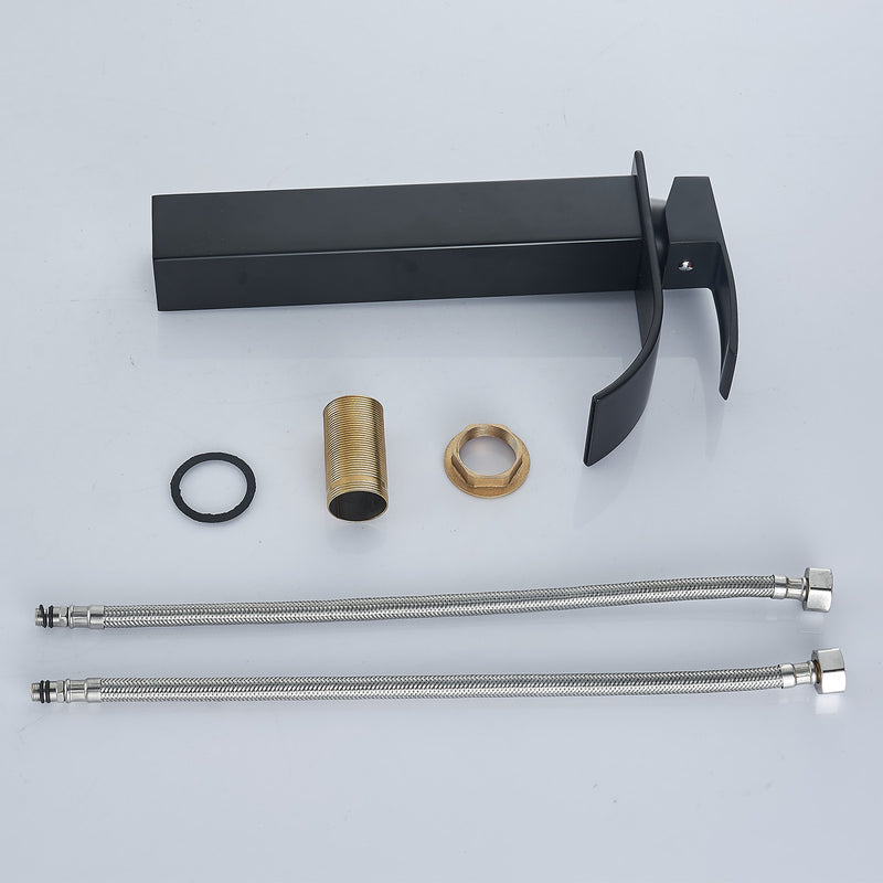 Matte Black 1/2 Inch Brass Modern Bathroom Basin Faucet Bathroom Spout Faucet Hot & Cold Water Mixer Tap Single Handle