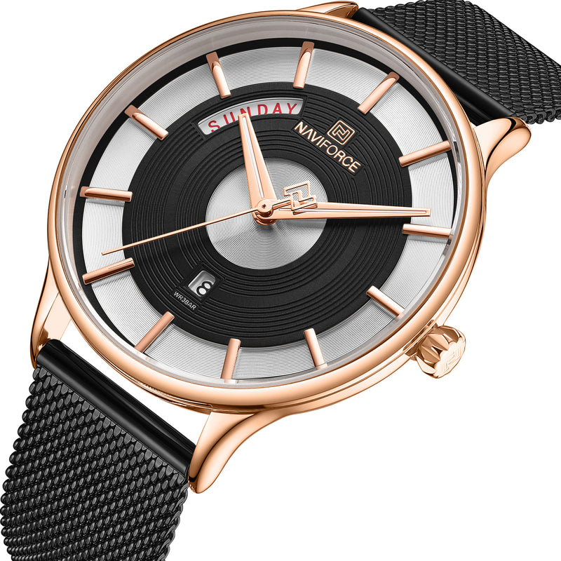 NAVIFORCE 3007 Mesh Steel Watch Band Quartz Watch Calendar Sport Business Men Watch