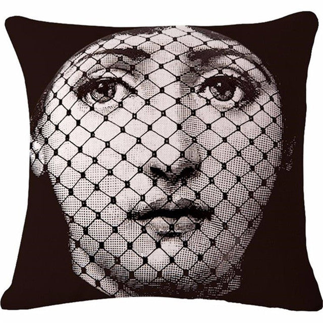 Decorative Polished Pillow Box Cute Cartoon Fornasetti Face Cushion Pad Cover Sofa Home Decoration