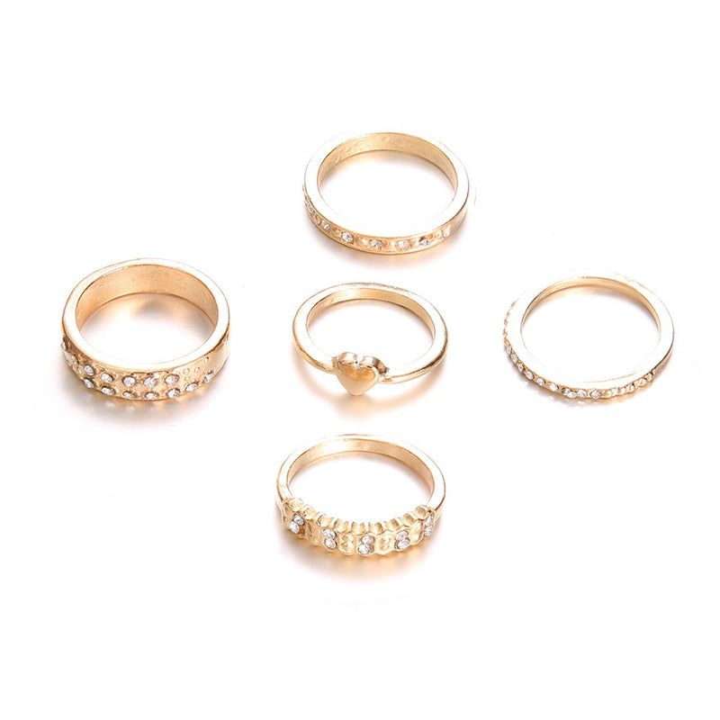 5 Pcs/ Set Bohemian Rhinestone Crystal Rings Heart Moon Fashion Ring