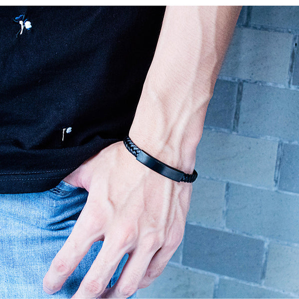Titanium Steel Men's Woven Leather Bracelet