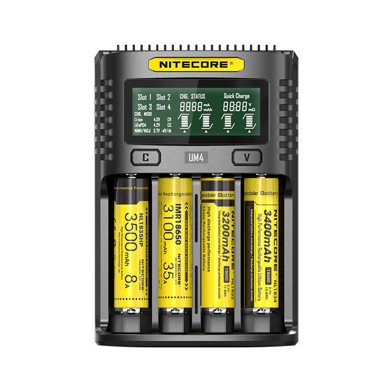 NITECORE UM4 LCD Screen Display Lithium Battery Charger 4-Slots USB Charging Smart Rapid Battery Charger