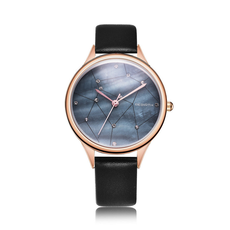 REBIRTH RE086 Starry Sky Women Wrist Watch Rose Gold Case Quartz Watch