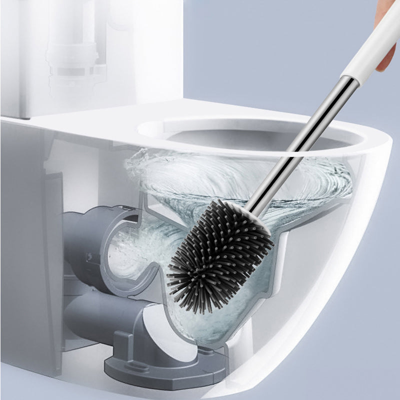 Stainless Steel Soft Silicone Free Standing Bathroom Toilet Cleaning Brushes Holder Set
