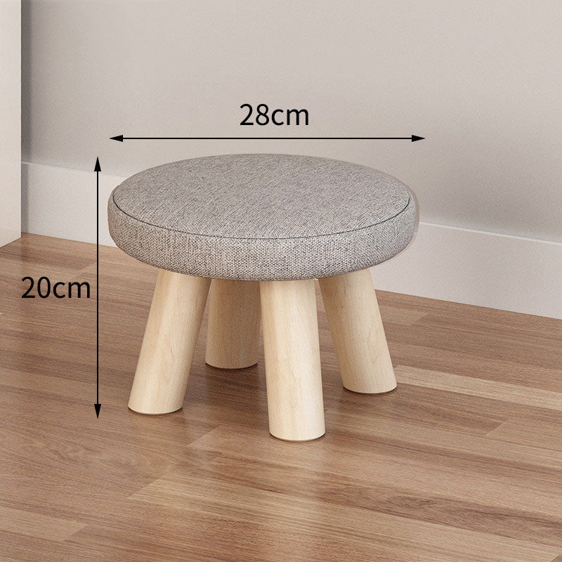 Solid Wooden Round Stool Mini Chair for Home Living Room Bedroom with Removeable Cover