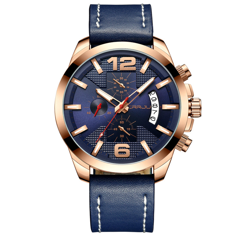 CRRJU 2285 Fashion Men Luminous Display Calendar Chronograph Leather Strap Quartz Watch