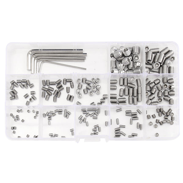 Suleve MXSS3 240Pcs M3/M4/M5/M6/M8 Stainless Steel Hex Allen Grub Screw Socket Flat Point Set Screws Wrench Assortment Kit