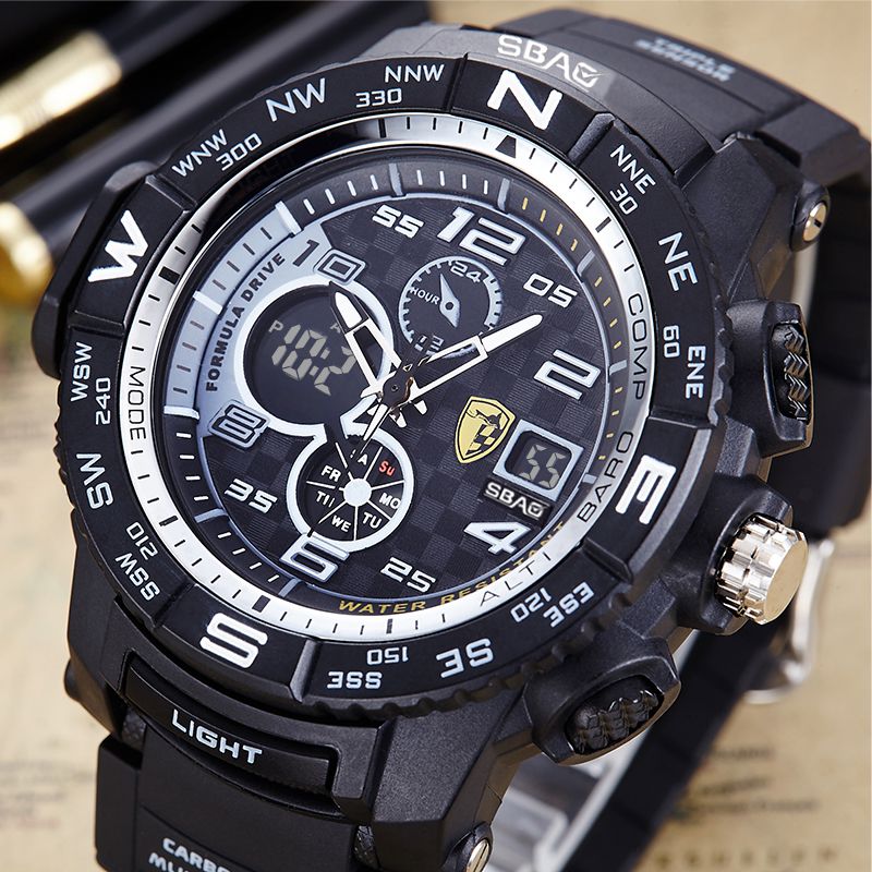 SBAO S8006-2 Dual Display Digital Watch Multifunction Men Fashion Back Light Alarm Sport Watch