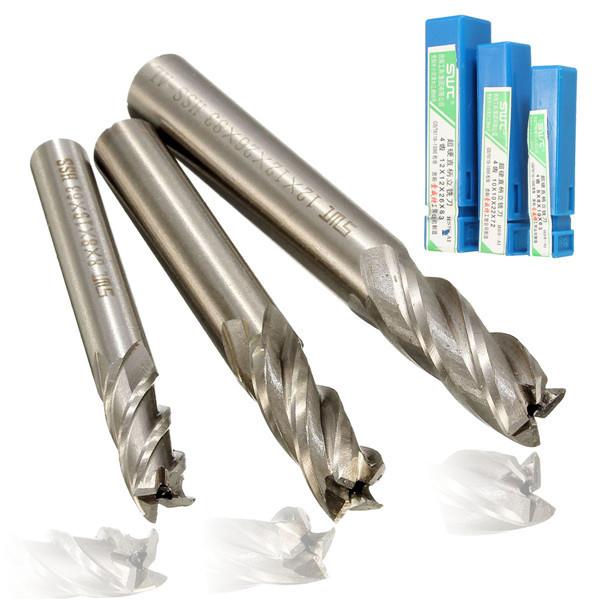 3pcs HSS Straight Shank End Mill Cutter 4 Flute End Mill Cutter 8/10/12mm CNC Tool