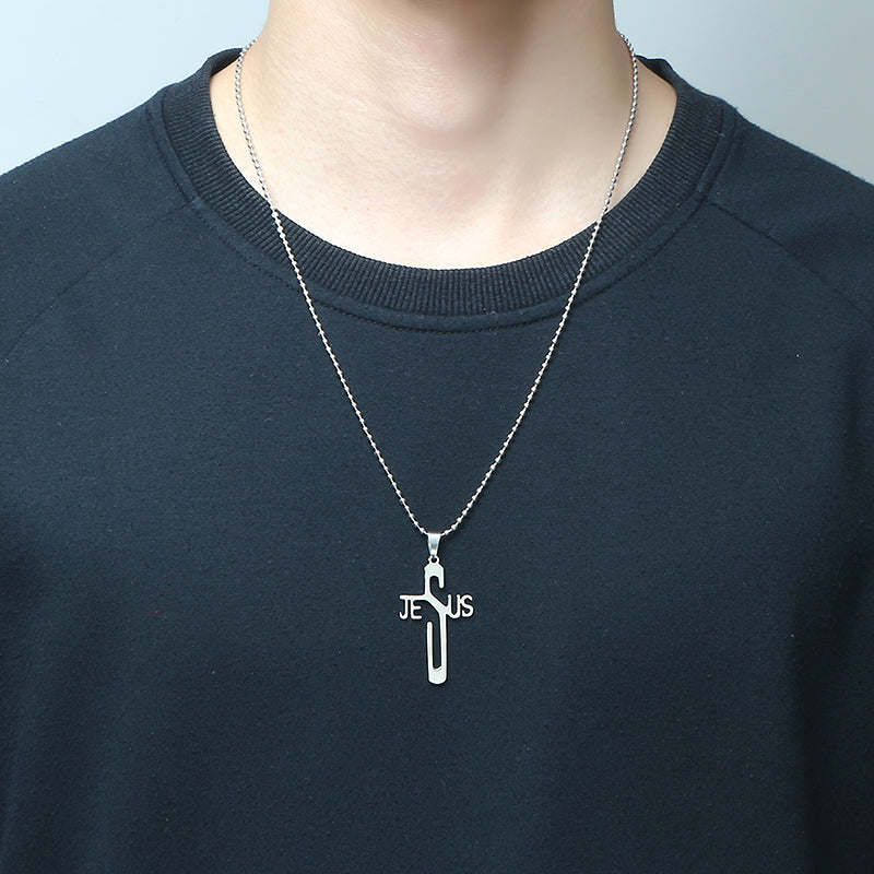 Stainless Steel Necklace Personality Jesus Cross Necklace for Men Women