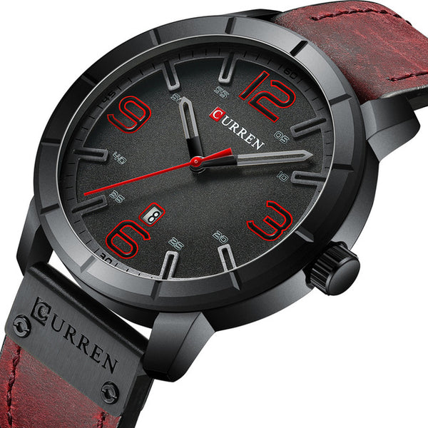 CURREN 8327 Casual Style Date Display Men Wristwatch Leather Band Quartz Watch