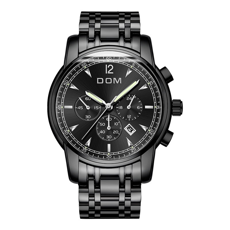 DOM 75PE Fashion Men Watch Chronograph Luminous Date Display Stainless Steel Strap Quartz Watch