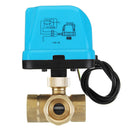 TMOK 1/2" 3/4" 1" Blue Shell 3 Way Motorized Electric Brass T Ball Valve 3 Wire AC 220V Full Port