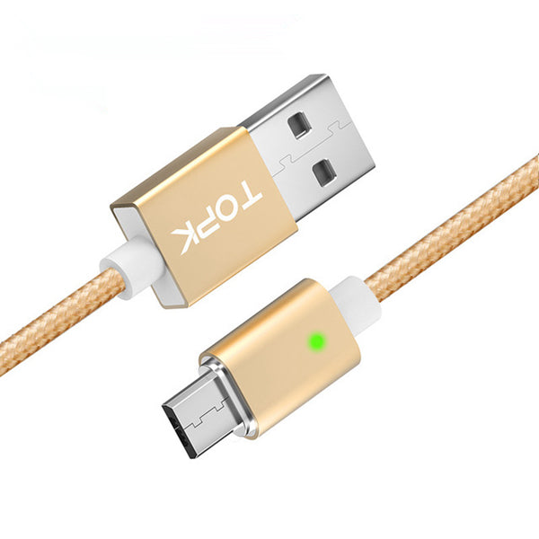 TOPK F-Line 2.4A Micro USB LED Magnetic Braided Fast Charging Data Cable 1M For Smart Phone Tablet