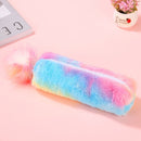 Rainbow Plush Ball Pencil Case Large Capacity Stationery Storage Bag Pouch Box Office School Supplies Gifts For Girls