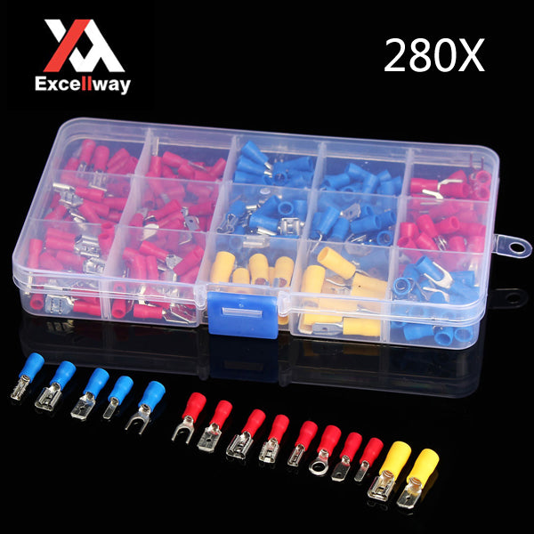 Excellway EC08 280pcs Assorted Electrical Fork Ring Spade Crimp Terminal Wire Connector Box Kit