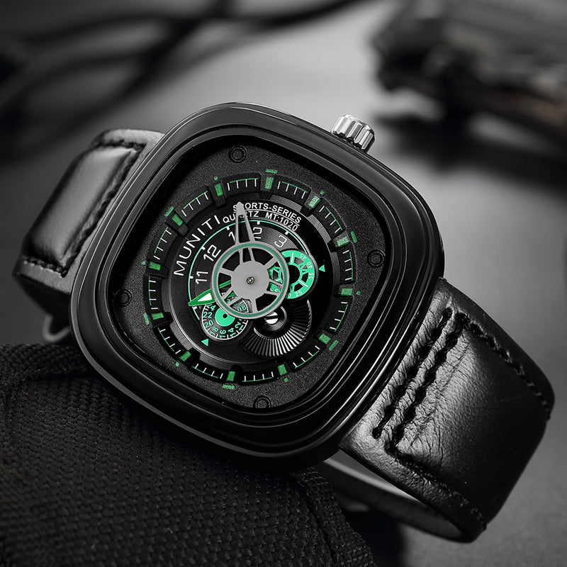 MUNITI 0361 Original Design Waterproof Creative Watch Leather Strap Business Style Quartz Watch