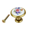 Flowers Pattern Round Ceramic Kitchen Cabinet Cupboard Handles Pull Knob