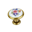 Flowers Pattern Round Ceramic Kitchen Cabinet Cupboard Handles Pull Knob