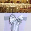 Elastic Sash Band Chair Back Wedding Bowknot Bow Ribbon Decoration for Hotel Restaurant Wedding Party Chair Decor Silvery