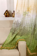 Green Maple Leaf Pattern Charms Voile Lattice Curtains for Home Bedroom Room Divider Window Door Wall Decor Curtains 100*250cm