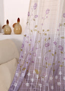 Fashionable Pink Tulips Print Voile Curtains Window Blinds Beads Trims Curtains for Home Bedroom Window Wall Decor 1x2.5M