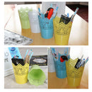 Metal Cut Out Plant Vase Pot Pen Makeup Brush Holder Desk Tidy Organiser WHT