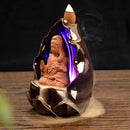 LED Changing Incense Cone Burner Ceramic Backflow Reverse Censer - Guanyin