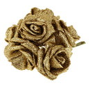 Artificial Foam Roses Glitter Powder Flower Bouquet Wedding Party Supplies Bridal Flower Bouquet Decor Pack of 12PCS Gold