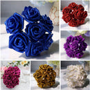Artificial Foam Roses Glitter Powder Flower Bouquet Wedding Party Supplies Bridal Flower Bouquet Decor Pack of 12PCS Gold