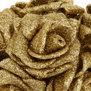 Artificial Foam Roses Glitter Powder Flower Bouquet Wedding Party Supplies Bridal Flower Bouquet Decor Pack of 12PCS Gold
