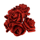Artificial Foam Roses Glitter Powder Flower Bouquet Wedding Party Supplies Bridal Flower Bouquet Decor Pack of 12PCS Red