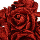 Artificial Foam Roses Glitter Powder Flower Bouquet Wedding Party Supplies Bridal Flower Bouquet Decor Pack of 12PCS Red