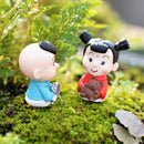 Set of 4Pcs Miniature Chinese Doll Resin Micro Landscape Bonsai Dollhouse DIY Craft Decor