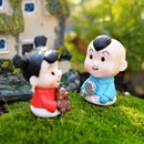 Set of 4Pcs Miniature Chinese Doll Resin Micro Landscape Bonsai Dollhouse DIY Craft Decor