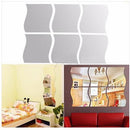 Removable 6pcs Silver Wave Pattern Art Decal Mirror Wall Stickers DIY Decor