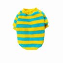 Soft Smooth Comfortable Warm Coral Fleece Dog Puppy Stripe Shirt Cloth Apparel Blue + Yellow M