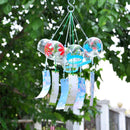 Japanese Culuture Glass Bell Furin Wind Chime Hanging Decor Butterfly Flower Pattern