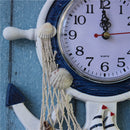 Sea Theme Nautical Anchor Ship Steering Wheel Fishing Net Hanging Wall Clock