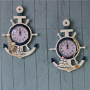 Sea Theme Nautical Anchor Ship Steering Wheel Fishing Net Hanging Wall Clock