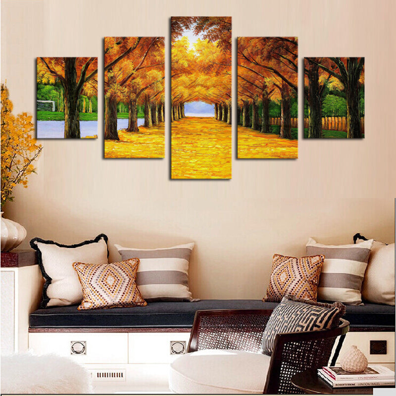 1 Set of 5PCS Canvas Modern Home Bedroom Office Wall Decor Wall Art Painting Picture Gold Trees Print Pattern Charms 20cm