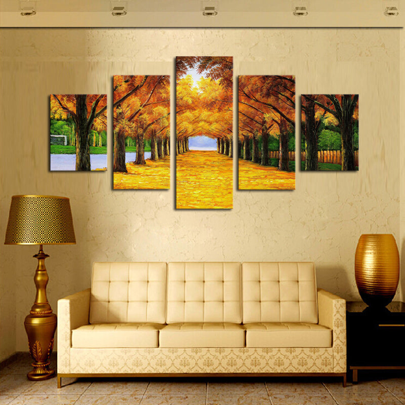 1 Set of 5PCS Canvas Modern Home Bedroom Office Wall Decor Wall Art Painting Picture Gold Trees Print Pattern Charms 20cm