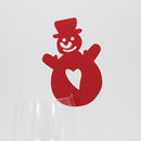 Pack of 50PCS Hollow-Out Design Christmas Snowman Glass Place Cards Table Mark Wine Cup Glass Decor Ornaments Red