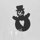 Pack of 50PCS Hollow-Out Design Christmas Snowman Glass Place Cards Table Mark Wine Cup Glass Decor Ornaments Black