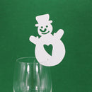 Pack of 50PCS Hollow-Out Design Christmas Snowman Glass Place Cards Table Mark Wine Cup Glass Decor Ornaments White