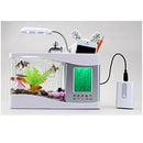 Mini USB Desktop Aquarium LCD Display Fish Tank Clock LED Lamp Light White