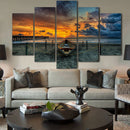 5 Panels Beach Boat Canvas Print Wall Art Painting Picture Home Hall Decor
