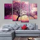 Set of 4 Join-Together PURPLE TREE Oil Canvas Painting Modern Art Picturee Office Home Wall Decor