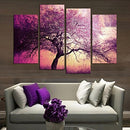 Set of 4 Join-Together PURPLE TREE Oil Canvas Painting Modern Art Picturee Office Home Wall Decor
